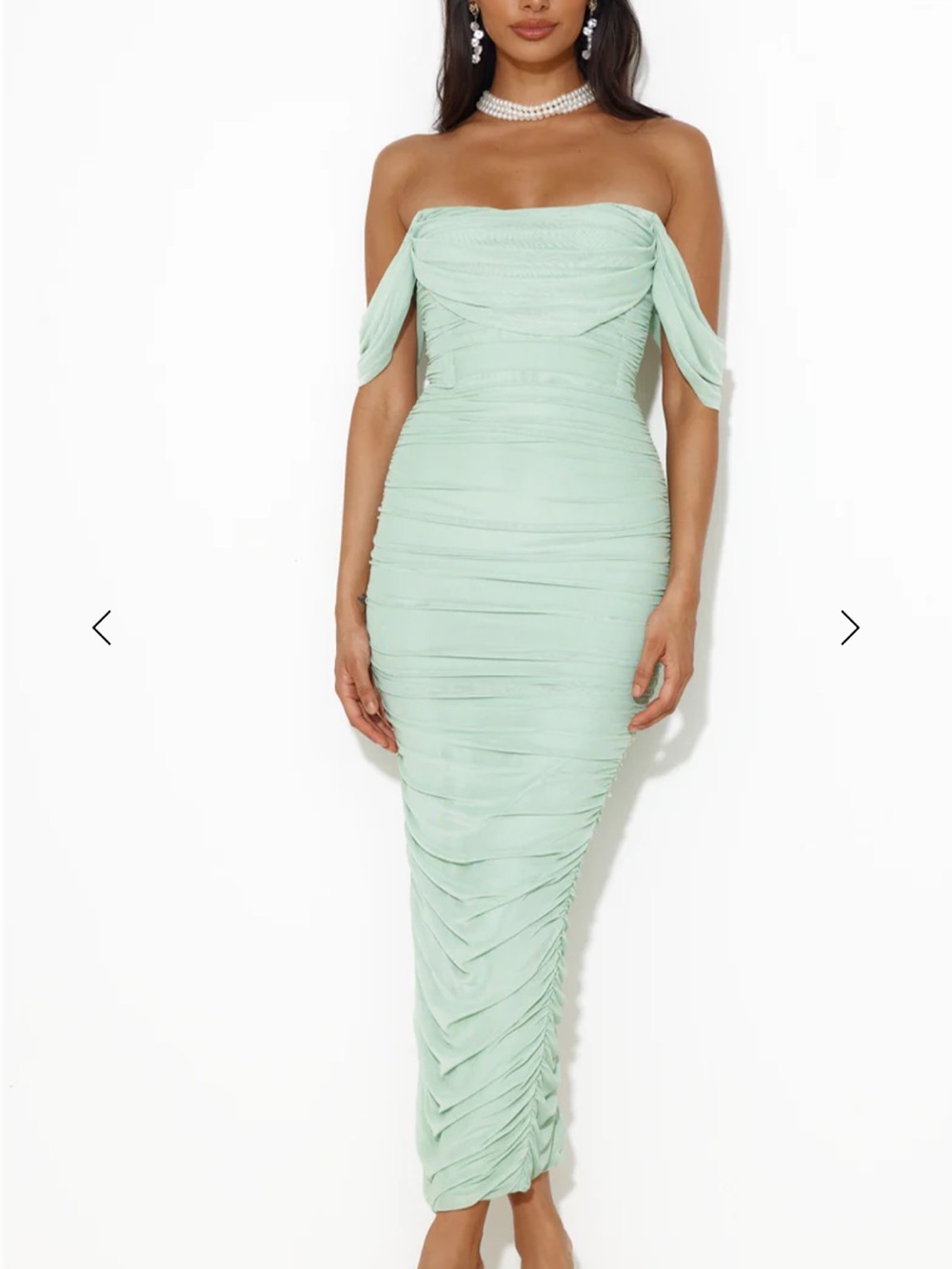 NWT Hello Molly Strapless Ruched Mint Green sage meshed Midi Dress size M/6
